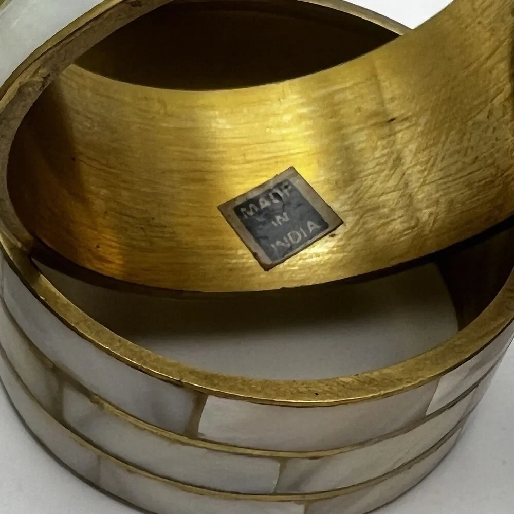 Vintage MOP Brass Napkin Rings Set of 6 Mother of Pearl India Boho Wedding